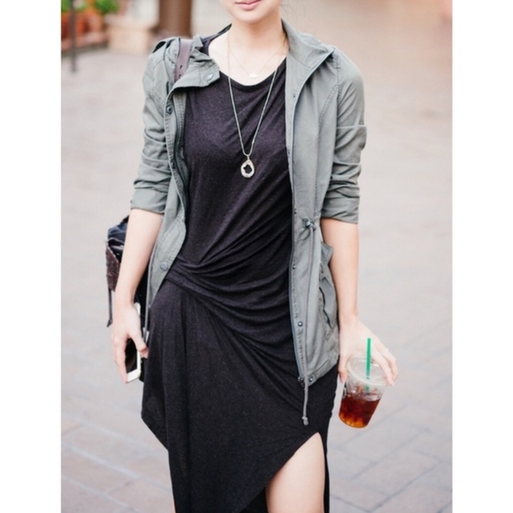 Allsaints Riviera Jersey Gathered Asymmetrical Dress Angora Viscose Sz 6 - Picture 12 of 16